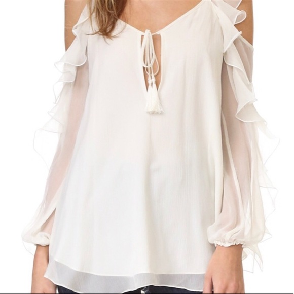 Beautiful Haute Hippie blouse- off-the-shoulder chiffon blouse, size M - Picture 4 of 8